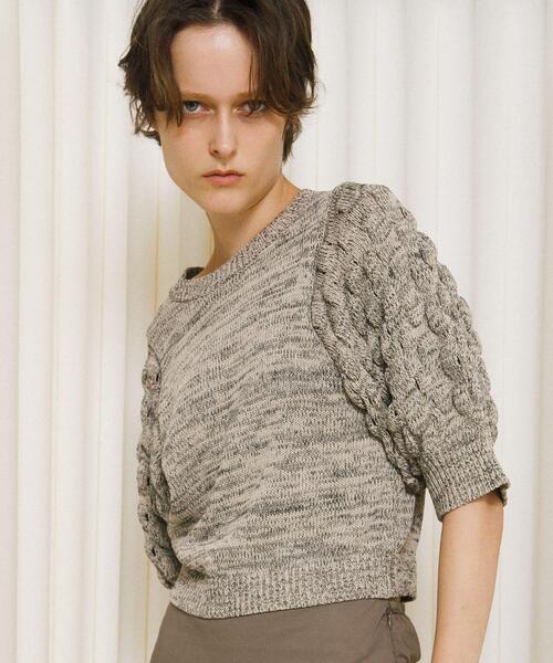 LAATO（ラート）の「lantern sleeve knit（ニット/セーター・レディース・その他1/ダークグレー/オフホワイト・FREE）」の4枚目の写真