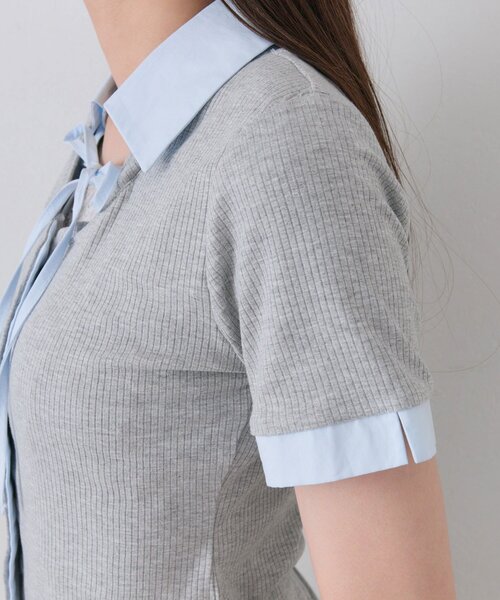 OLIVE des OLIVE（オリーブデオリーブ）の「レイヤード風衿トップス（Tシャツ/カットソー・レディース・トップグレー/ブラック/サックスブルー/ベージュ・FREE）」の20枚目の写真