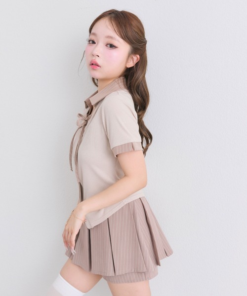 OLIVE des OLIVE（オリーブデオリーブ）の「レイヤード風衿トップス（Tシャツ/カットソー・レディース・トップグレー/ブラック/サックスブルー/ベージュ・FREE）」の7枚目の写真