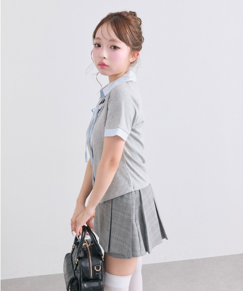 OLIVE des OLIVE（オリーブデオリーブ）の「レイヤード風衿トップス（Tシャツ/カットソー・レディース・トップグレー/ブラック/サックスブルー/ベージュ・FREE）」の11枚目の写真