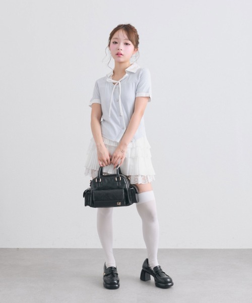 OLIVE des OLIVE（オリーブデオリーブ）の「レイヤード風衿トップス（Tシャツ/カットソー・レディース・トップグレー/ブラック/サックスブルー/ベージュ・FREE）」の14枚目の写真