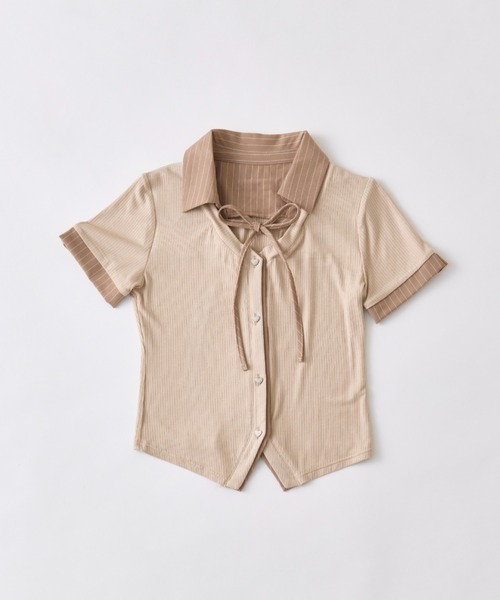 OLIVE des OLIVE（オリーブデオリーブ）の「レイヤード風衿トップス（Tシャツ/カットソー・レディース・トップグレー/ブラック/サックスブルー/ベージュ・FREE）」の8枚目の写真