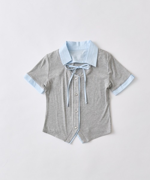OLIVE des OLIVE（オリーブデオリーブ）の「レイヤード風衿トップス（Tシャツ/カットソー・レディース・トップグレー/ブラック/サックスブルー/ベージュ・FREE）」の13枚目の写真