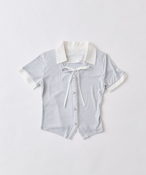 OLIVE des OLIVE（オリーブデオリーブ）の「レイヤード風衿トップス（Tシャツ/カットソー・レディース・トップグレー/ブラック/サックスブルー/ベージュ・FREE）」の17枚目の写真