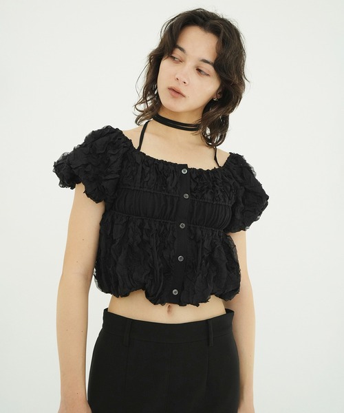 CLANE（クラネ）の「W FACE TOPSTITCHED FRILL TOPS（その他トップス・レディース・ブラック/アイボリー・2/1）」の12枚目の写真