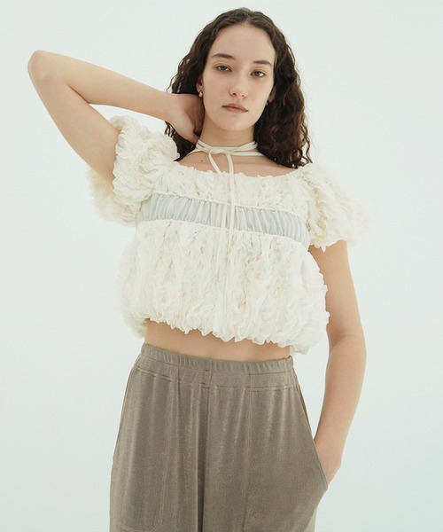 CLANE（クラネ）の「W FACE TOPSTITCHED FRILL TOPS（その他トップス・レディース・ブラック/アイボリー・2/1）」の3枚目の写真