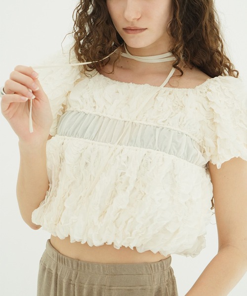 CLANE（クラネ）の「W FACE TOPSTITCHED FRILL TOPS（その他トップス・レディース・ブラック/アイボリー・2/1）」の9枚目の写真