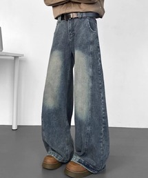 ウォッシュ加工バックゴムバルーンデニムパンツ