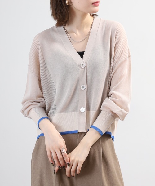 Anna Nicola(アンナニコラ)の「Anna Nicola 配色ニットシアーカーディガン(カーディガン/ボレロ・レディース・ターコイズブルー/グレイッシュベージュ/ブラック・38)」の12枚目の写真