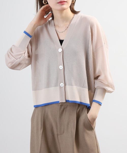 Anna Nicola(アンナニコラ)の「Anna Nicola 配色ニットシアーカーディガン(カーディガン/ボレロ・レディース・ターコイズブルー/グレイッシュベージュ/ブラック・38)」の14枚目の写真