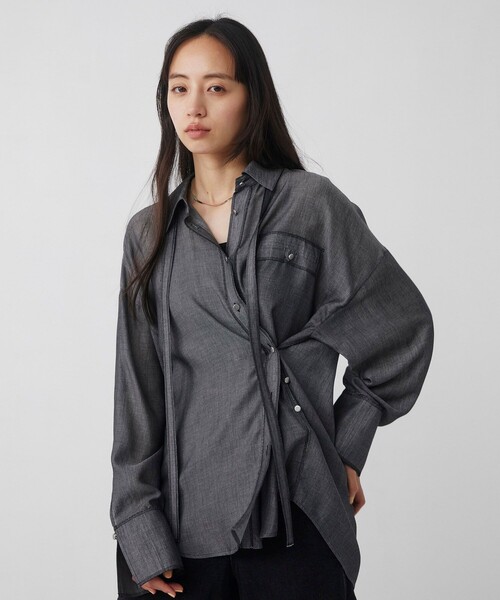 【あそぱんまん】d.i.a 希少 シアートップス シャツ グレー 大人気！】シアーデニムトリムシャツ｜ウォッシャブル/夏服/春服