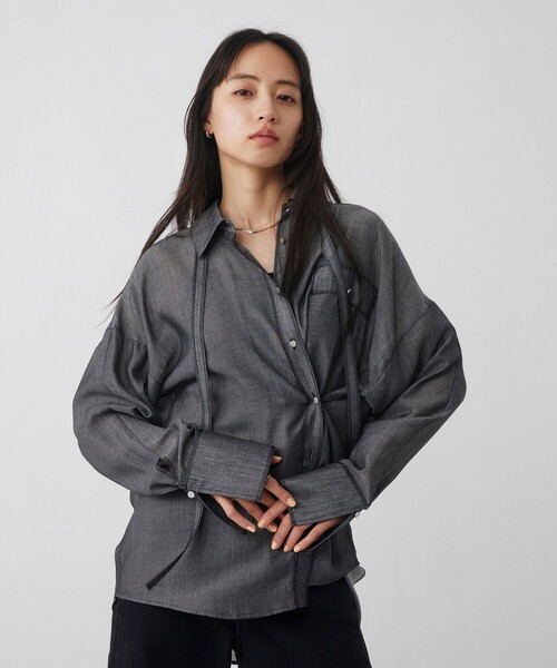 UNITED TOKYO(ユナイテッドトウキョウ)の「【大人気!】シアーデニムトリムシャツ|ウォッシャブル/夏服(シャツ/ブラウス・レディース・グレー/ブラック/サックスブルー・FREE)」の7枚目の写真