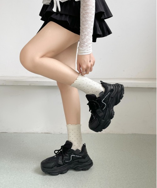 Shoes in Closet（シューズインクローゼット）の「軽量 厚底 ボリュームソール スニーカー 578（スニーカー・レディース・ブラック/ホワイト/グレー・L/LL/M/S）」の22枚目の写真