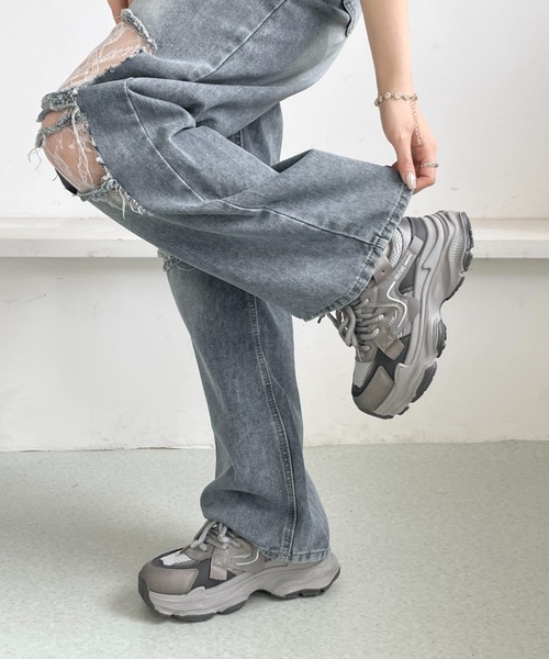 Shoes in Closet（シューズインクローゼット）の「軽量 厚底 ボリュームソール スニーカー 578（スニーカー・レディース・ブラック/ホワイト/グレー・L/LL/M/S）」の16枚目の写真