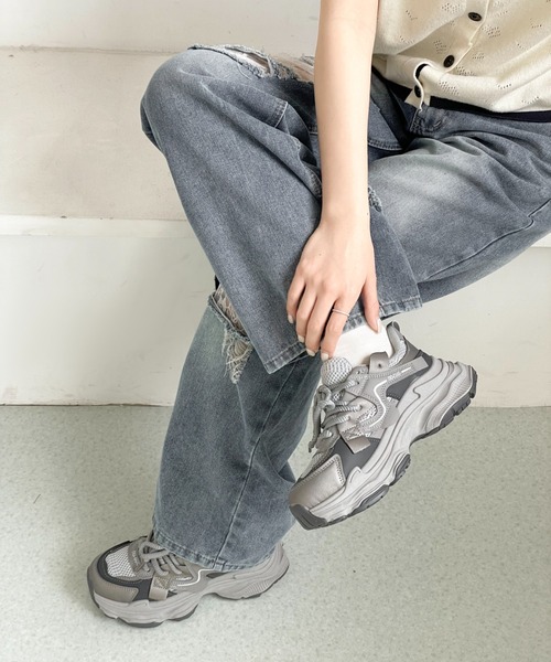 Shoes in Closet（シューズインクローゼット）の「軽量 厚底 ボリュームソール スニーカー 578（スニーカー・レディース・ブラック/ホワイト/グレー・L/LL/M/S）」の15枚目の写真