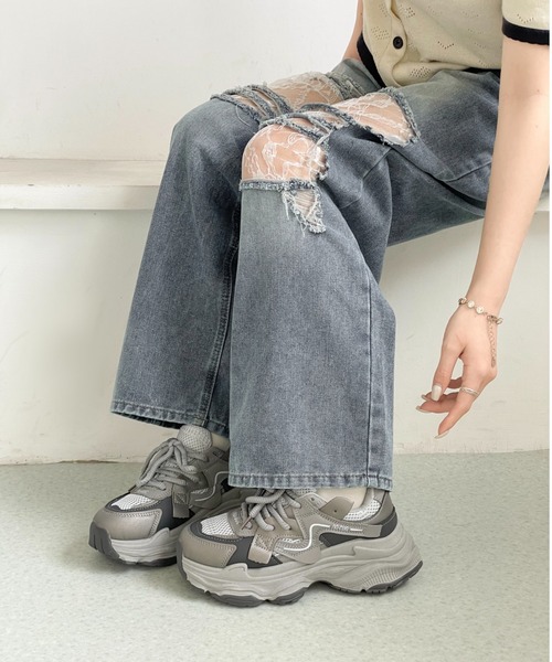 Shoes in Closet（シューズインクローゼット）の「軽量 厚底 ボリュームソール スニーカー 578（スニーカー・レディース・ブラック/ホワイト/グレー・L/LL/M/S）」の14枚目の写真