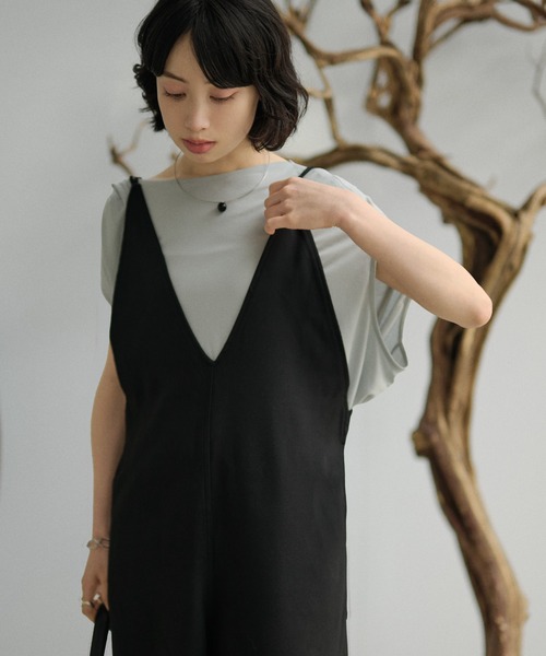 LAULEN(ローレン)の「Back knot wide salopette /ディープVネックバックノットワイドサロペット(サロペット/オーバーオール・レディース・ブラック/アイボリー・FREE)」の14枚目の写真