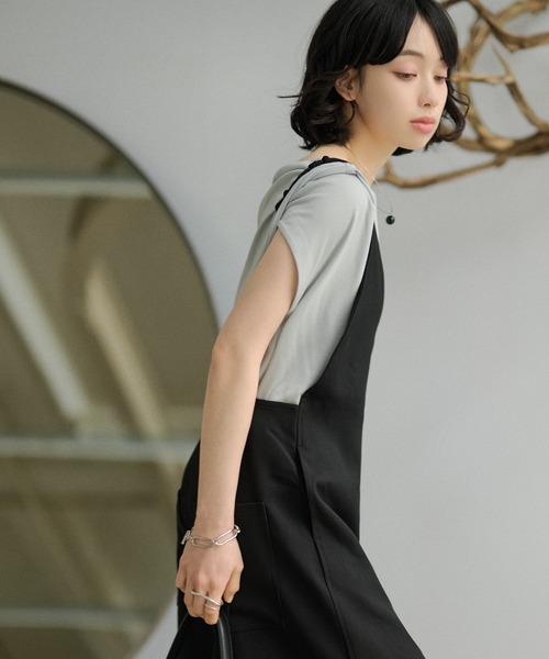 LAULEN(ローレン)の「Back knot wide salopette /ディープVネックバックノットワイドサロペット(サロペット/オーバーオール・レディース・ブラック/アイボリー・FREE)」の19枚目の写真