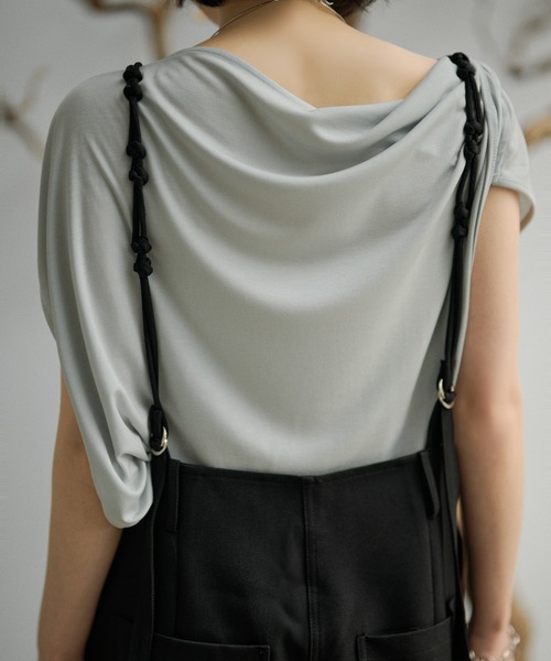 LAULEN(ローレン)の「Back knot wide salopette /ディープVネックバックノットワイドサロペット(サロペット/オーバーオール・レディース・ブラック/アイボリー・FREE)」の22枚目の写真