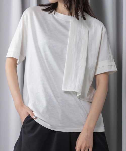 MARECHAL TERRE(マルシャルテル)の「【接触冷感 / 撥水加工 / 花粉防止】コンビネーションデザインTシャツ(Tシャツ/カットソー・レディース・ブラック/オフホワイト/ライトグレー/ネイビー・MEDIUM)」の1枚目の写真