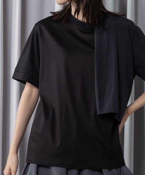 MARECHAL TERRE(マルシャルテル)の「【接触冷感 / 撥水加工 / 花粉防止】コンビネーションデザインTシャツ(Tシャツ/カットソー・レディース・ブラック/オフホワイト/ライトグレー/ネイビー・MEDIUM)」の2枚目の写真