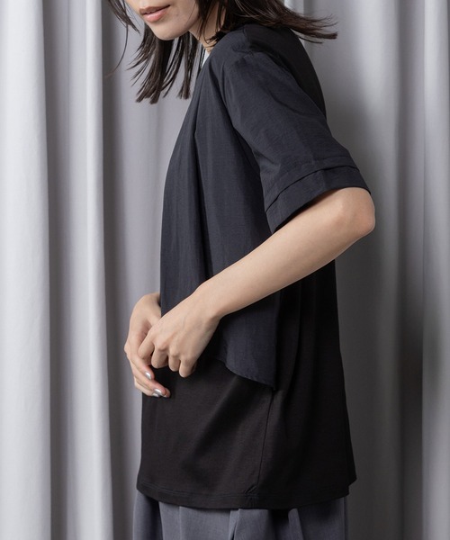 MARECHAL TERRE(マルシャルテル)の「【接触冷感 / 撥水加工 / 花粉防止】コンビネーションデザインTシャツ(Tシャツ/カットソー・レディース・ブラック/オフホワイト/ライトグレー/ネイビー・MEDIUM)」の8枚目の写真