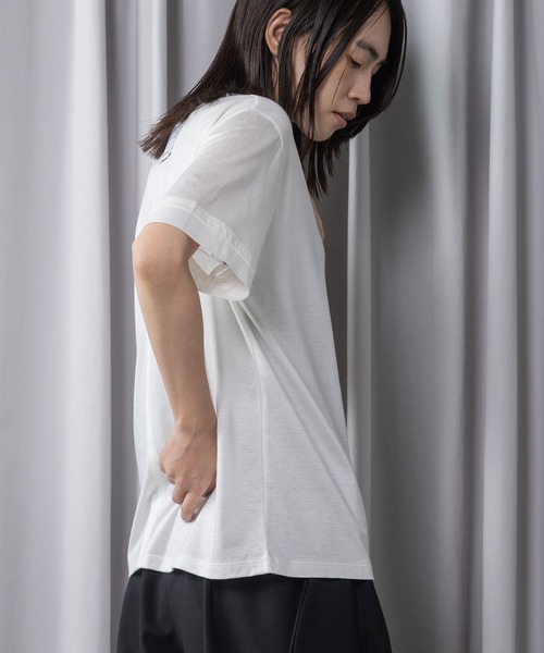 MARECHAL TERRE(マルシャルテル)の「【接触冷感 / 撥水加工 / 花粉防止】コンビネーションデザインTシャツ(Tシャツ/カットソー・レディース・ブラック/オフホワイト/ライトグレー/ネイビー・MEDIUM)」の13枚目の写真