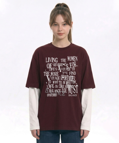 VANNWORKS（バンワークス）の「レイヤードBALANCEロングスリーブ(VVLL0227)バーガンディ/ホワイト（Tシャツ/カットソー・メンズ・その他・SMALL/MEDIUM/LARGE/X-LARGE）」の4枚目の写真