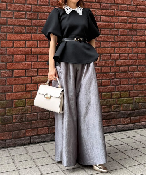 junoah（ジュノア）の「レース襟ペプラムトップス（シャツ/ブラウス・レディース・ネイビー/アイボリー/ブラック・LARGE/MEDIUM/SMALL）」の9枚目の写真