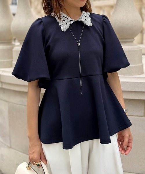 junoah（ジュノア）の「レース襟ペプラムトップス（シャツ/ブラウス・レディース・ネイビー/アイボリー/ブラック・LARGE/MEDIUM/SMALL）」の15枚目の写真
