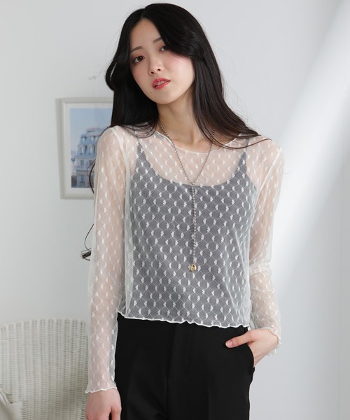 pumpkin port(パンプキンポート)の「ハート柄 シアー素材 カットソー(Tシャツ/カットソー・レディース・ブラック/アイボリー・M)」の6枚目の写真