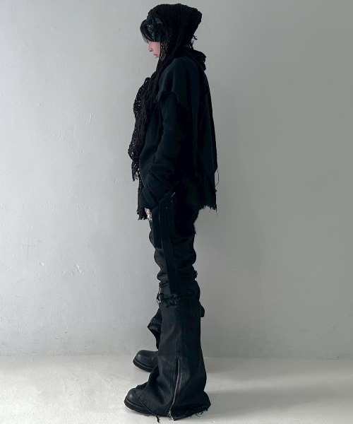 YIKAI LABORATORY（イカイラボラトリー）の「【YIKAI LABORATORY】syncope waxed denim / 【イカイラボラトリー】ダメージフレアデニムパンツ＜着用動画あり＞（デニムパンツ・メンズ・ブラック・02/01）」の11枚目の写真