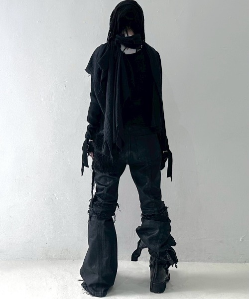 YIKAI LABORATORY（イカイラボラトリー）の「【YIKAI LABORATORY】syncope waxed denim / 【イカイラボラトリー】ダメージフレアデニムパンツ＜着用動画あり＞（デニムパンツ・メンズ・ブラック・02/01）」の12枚目の写真