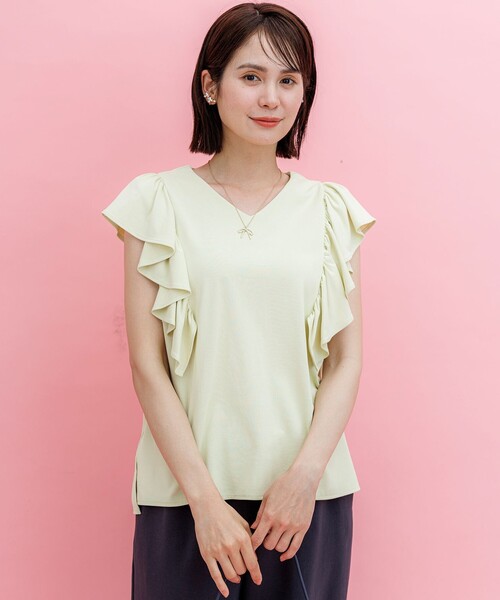 組曲 S（クミキョク チイサイサイズ）の「スウェットファンクションジャージー フリル袖カットソー（Tシャツ/カットソー・レディース・ホワイト系/グリーン系/ネイビー系/ブラウン系・S2）」の3枚目の写真