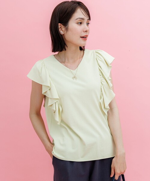 組曲 S（クミキョク チイサイサイズ）の「スウェットファンクションジャージー フリル袖カットソー（Tシャツ/カットソー・レディース・ホワイト系/グリーン系/ネイビー系/ブラウン系・S2）」の10枚目の写真