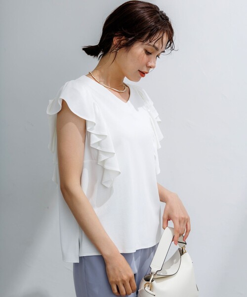 組曲 S（クミキョク チイサイサイズ）の「スウェットファンクションジャージー フリル袖カットソー（Tシャツ/カットソー・レディース・ホワイト系/グリーン系/ネイビー系/ブラウン系・S2）」の16枚目の写真