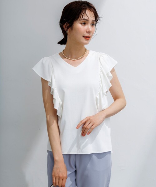 組曲 S（クミキョク チイサイサイズ）の「スウェットファンクションジャージー フリル袖カットソー（Tシャツ/カットソー・レディース・ホワイト系/グリーン系/ネイビー系/ブラウン系・S2）」の17枚目の写真