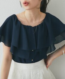 【差がつく上品見え】ケープ風ノースリブラウス