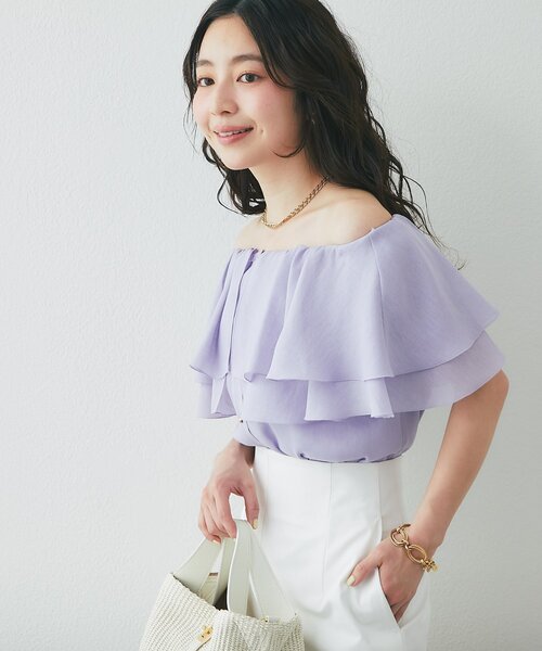 La boutique BonBon(ラブティックボンボン)の「【差がつく上品見え】ケープ風ノースリブラウス(シャツ/ブラウス・レディース・アイボリー/バイオレット/ネイビー・FREE)」の5枚目の写真