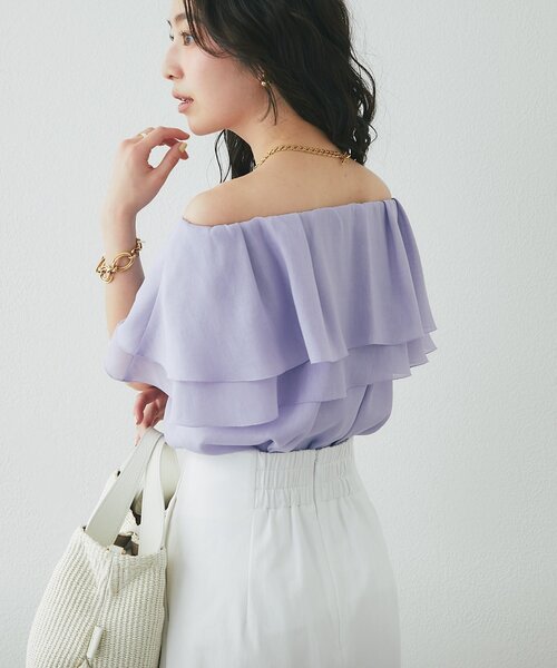 La boutique BonBon(ラブティックボンボン)の「【差がつく上品見え】ケープ風ノースリブラウス(シャツ/ブラウス・レディース・アイボリー/バイオレット/ネイビー・FREE)」の6枚目の写真