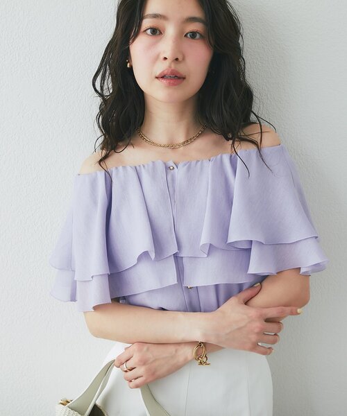 La boutique BonBon(ラブティックボンボン)の「【差がつく上品見え】ケープ風ノースリブラウス(シャツ/ブラウス・レディース・アイボリー/バイオレット/ネイビー・FREE)」の7枚目の写真
