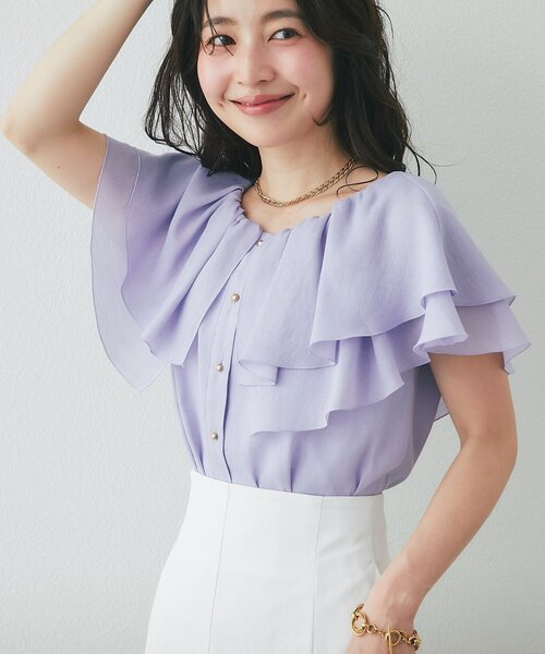 La boutique BonBon(ラブティックボンボン)の「【差がつく上品見え】ケープ風ノースリブラウス(シャツ/ブラウス・レディース・アイボリー/バイオレット/ネイビー・FREE)」の12枚目の写真