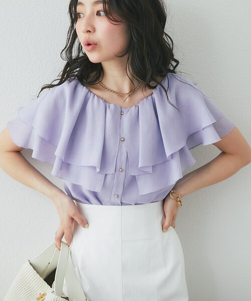 La boutique BonBon(ラブティックボンボン)の「【差がつく上品見え】ケープ風ノースリブラウス(シャツ/ブラウス・レディース・アイボリー/バイオレット/ネイビー・FREE)」の14枚目の写真