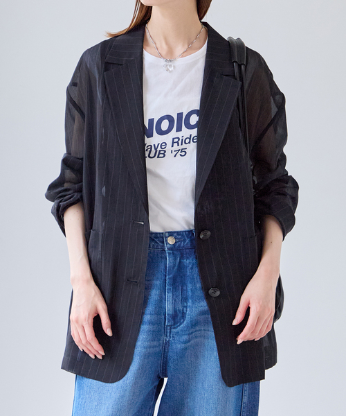 U by SPICK&SPAN(ユーバイスピックアンドスパン)の「《追加》シアーオーバージャケット(テーラードジャケット・レディース・サックスブルー/ブラック・36/38)」の8枚目の写真