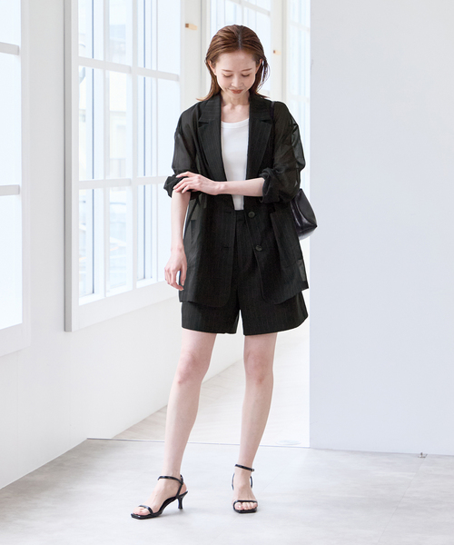 U by SPICK&SPAN(ユーバイスピックアンドスパン)の「《追加》シアーオーバージャケット(テーラードジャケット・レディース・サックスブルー/ブラック・36/38)」の11枚目の写真