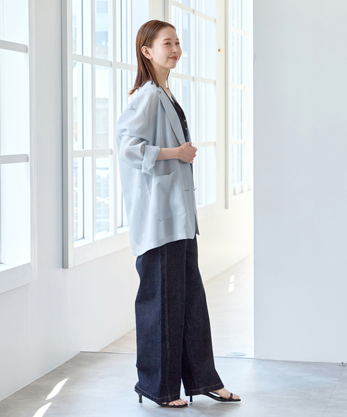U by SPICK&SPAN(ユーバイスピックアンドスパン)の「《追加》シアーオーバージャケット(テーラードジャケット・レディース・サックスブルー/ブラック・36/38)」の21枚目の写真