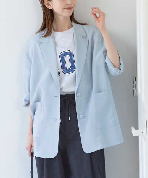 U by SPICK&SPAN(ユーバイスピックアンドスパン)の「《追加》シアーオーバージャケット(テーラードジャケット・レディース・サックスブルー/ブラック・36/38)」の22枚目の写真