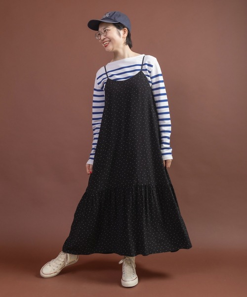 CHILD WOMAN(チャイルドウーマン)の「レーヨンちりめん抜染ドットプリントキャミワンピース(ワンピース・レディース・ブラック・FREE)」の11枚目の写真