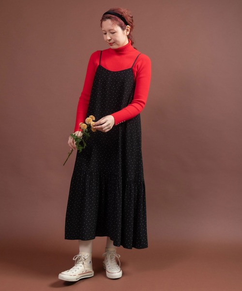CHILD WOMAN(チャイルドウーマン)の「レーヨンちりめん抜染ドットプリントキャミワンピース(ワンピース・レディース・ブラック・FREE)」の5枚目の写真