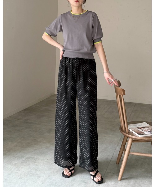 She's Closet(シーズクローゼット)の「パフスリーブ ショート丈 半袖 配色バイカラー レイヤード風 サマーニット トップス(ニット/セーター・レディース・ブラック/アイボリー/グレー・FREE)」の18枚目の写真
